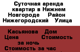 Суточная аренда квартир в Нижнем Новгороде. › Район ­ Нижегородский › Улица ­ Касьянова › Дом ­ 6 › Цена ­ 1 500 › Стоимость за ночь ­ 1 500 › Стоимость за час ­ 500 - Нижегородская обл., Нижний Новгород г. Недвижимость » Квартиры аренда посуточно   . Нижегородская обл.,Нижний Новгород г.